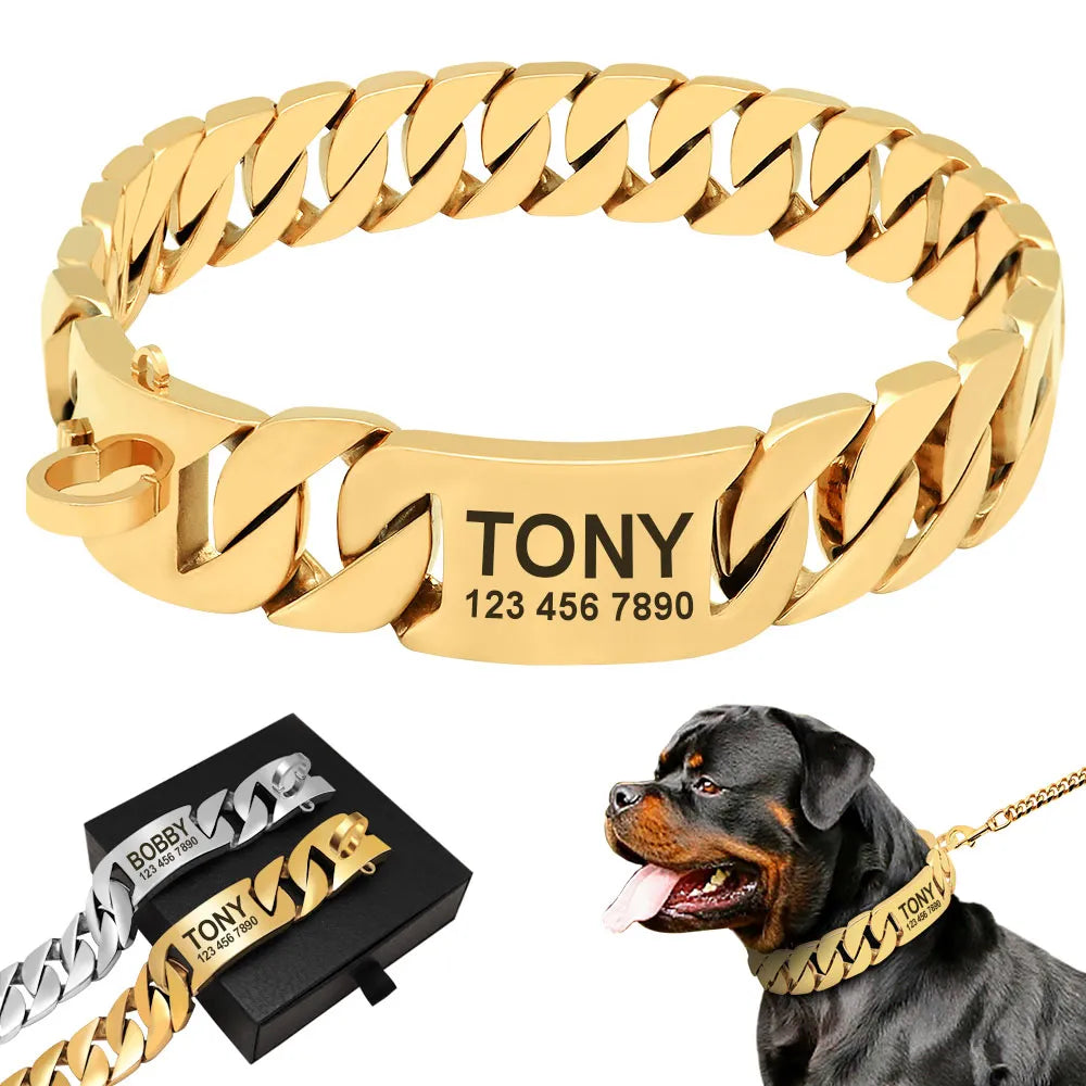 Personalized Pet Chain Dog Collar Custom Stainless Steel Dog Collar