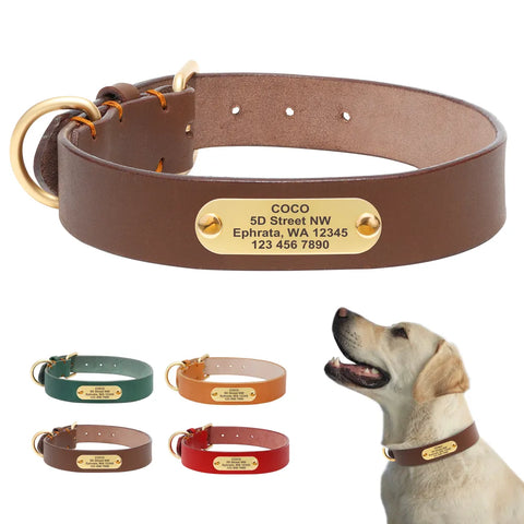 Custom Dog Collar Durable Personalized Pet Dog Collars Engraved Genuine Leather Collars