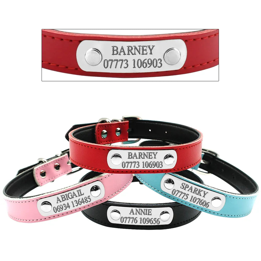 4 Colors Personalized Engraved Dog Collar Leash Set C