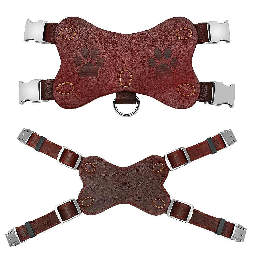 Pitbull Terrier Collars Harnesses Genuine Leather Dog Hraness Vest Large Dogs