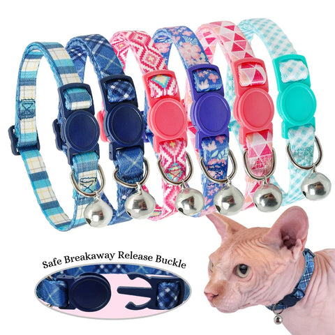 Quick Release Cat Collar Adjustable Small Puppy Cat Collars Bell Safety Breakaway Pet Kitten Collar