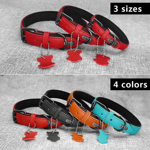 Genuine Leather Dog Collar Padded Adjustable Pitbull Bulldog Collars