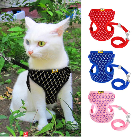 Cute Dog Cat Harness Vest Breathable Mesh Pet Puppy Harness and Leash Set