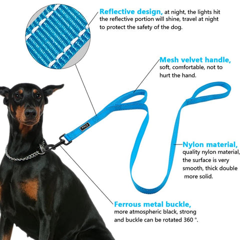 2 Handles Dog Leash Reflective Nylon Double Handle Traffic Dog Lead Belt