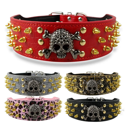 Dog 2" Wide Spiked Studded Leather Dog Collar Bullet Rivets With Cool Skull Pet Accessories