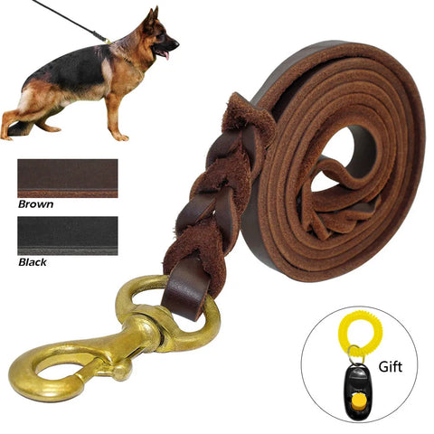 Braided Leather Dog Leash Pet Walking Training Leash Lead For Medium Large Dogs