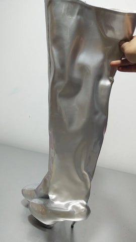 hot sale and retail over the knee silver patent leather women's 6" thigh high boots