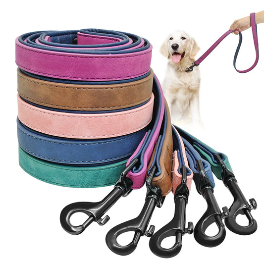 Dog Leash Harness Leather Lead Pet Dog Puppy Walking Running Leashes