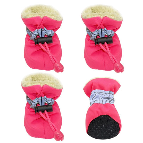 4pcs Waterproof Winter Pet Dog Shoes Anti-slip Rain Snow Boots Footwear Thick Warm For  Small Cats