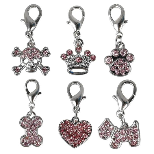 6pcs/lot Bling Rhinestone Dog Cat Collar Accessories Crystal Charm Necklace Pendant Accessory