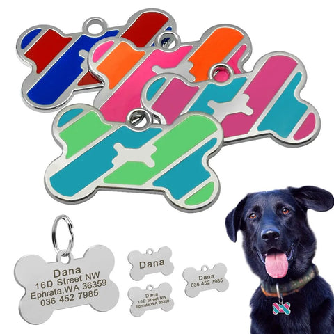 Dog Tag Custom Pet Bone Name Tags Stainless Steel Dog Collar Accessories