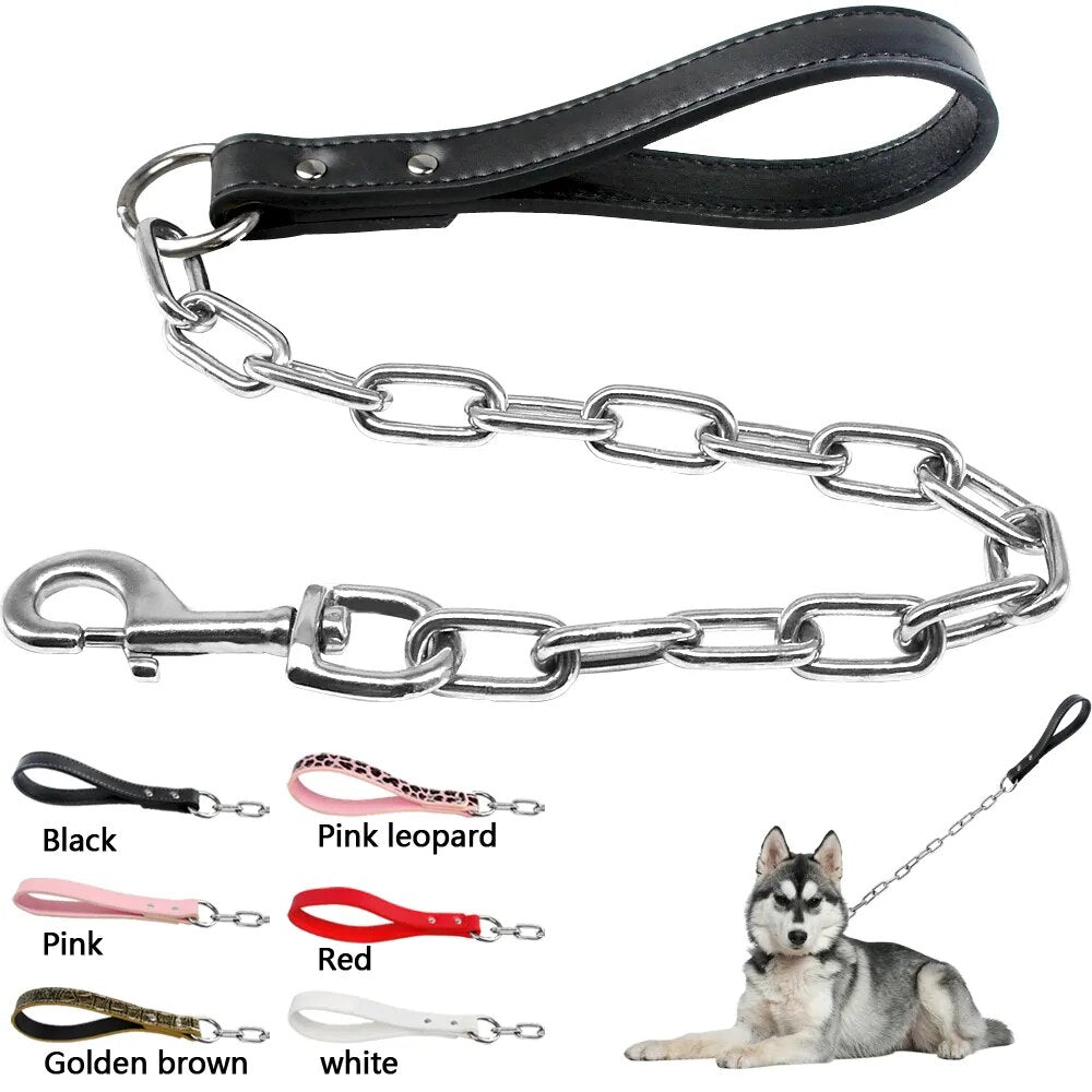 Durable Dog Chain Leash Small Large Dogs Walking Lead Rope Collar Harness Leashes