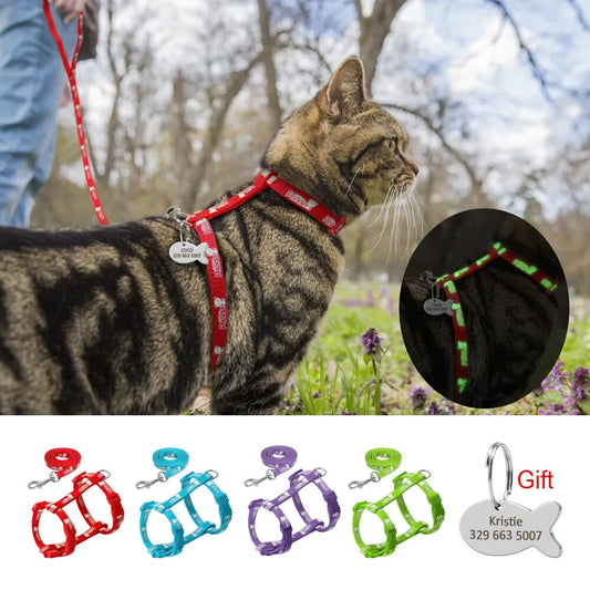 4 Colors Nylon Reflective Cat Puppy Harness Leash Lead Set