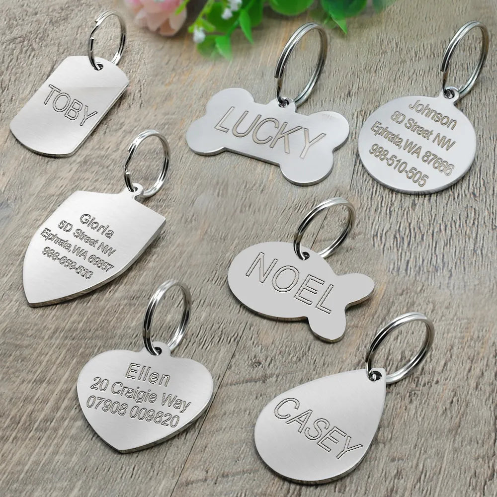 Custom Pet Id Tags Stainless Steel Personalized Dog Cat Tag Engraved Dogs Pets Collar Accessories