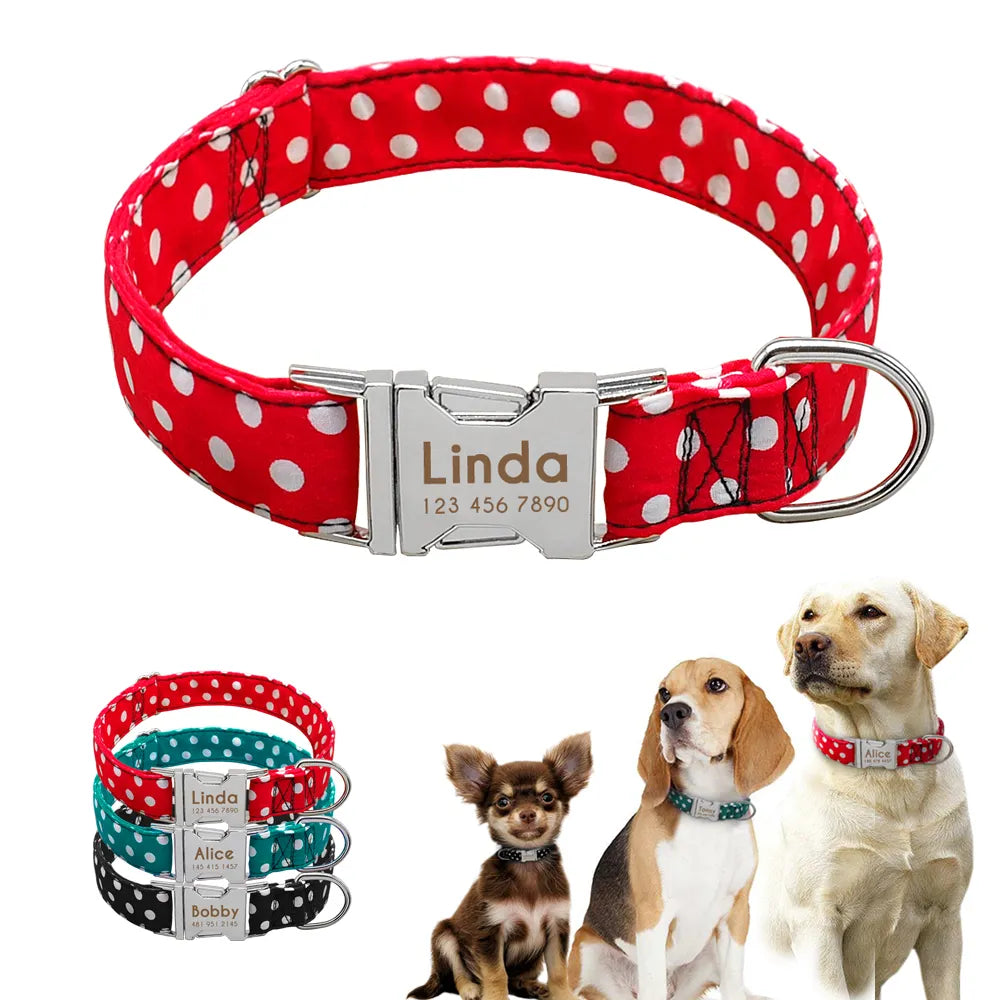 Personalized Nylon Puppy Dog Collar Adjustable Pet ID Tag Free Engraving Collars Tags