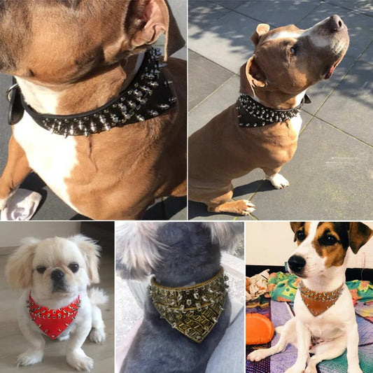 2" Wide Pet Dog Bandana Collars Leather Spiked Studded Pet Dog Collar