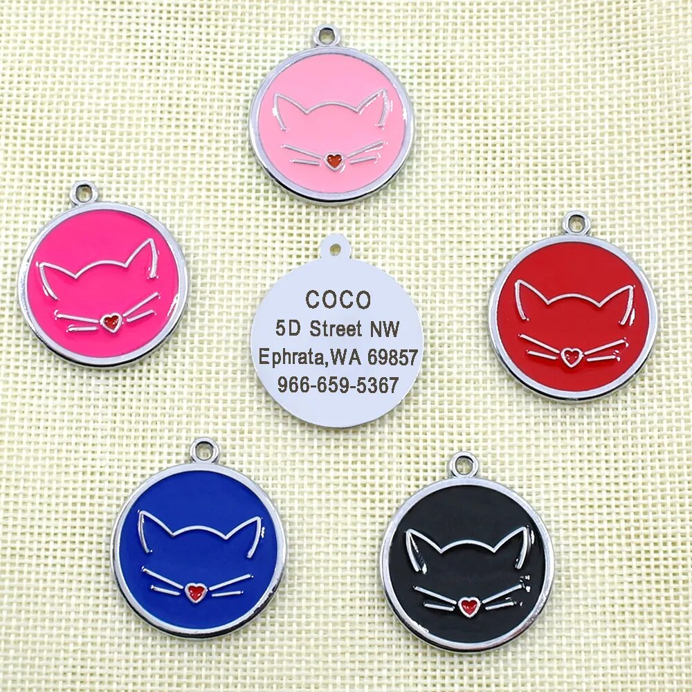 Custom Cat ID Tag Personalized Cat Name Tag Pendant Collar Engraved Cats Kitten Name Plate Accessories