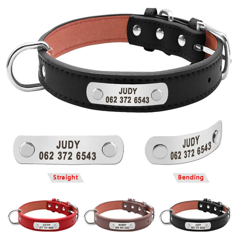 Custome Engraved Pet Dog Collar PU Leather Personalized Dogs Cat ID Collars Free Nameplate