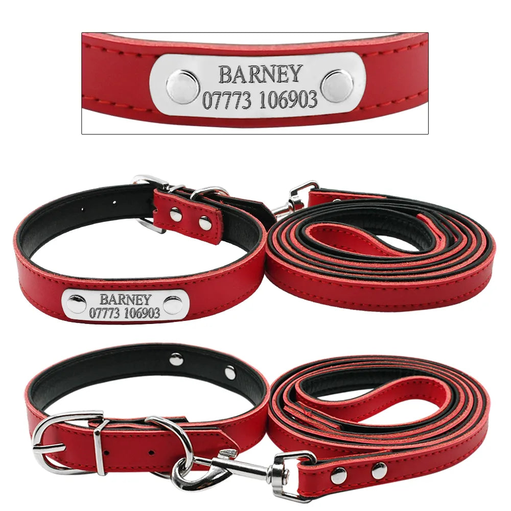 4 Colors Personalized Engraved Dog Collar Leash Set C