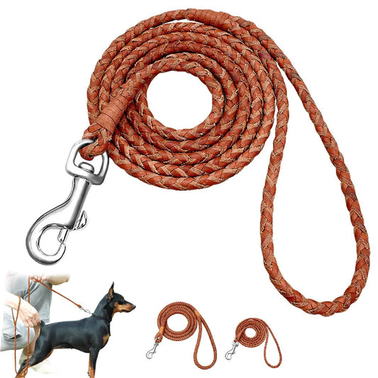 Dog Leash Rolled Round Leather Braided Lead Leashes