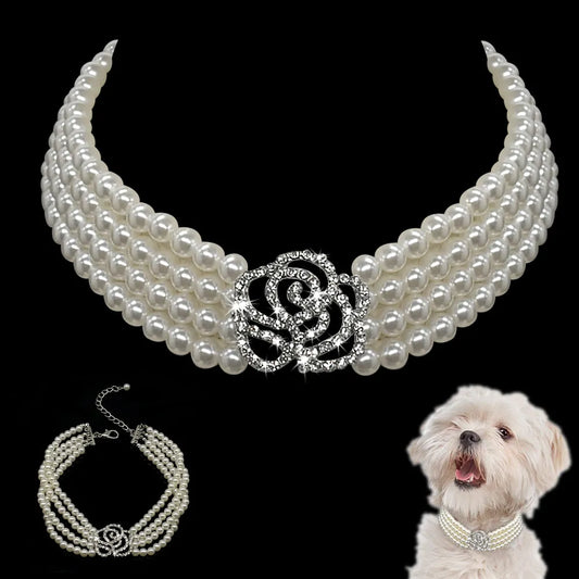 Fashion Pet Puppy Small Dog Jewellery Necklace Party Pearl Collar With Rhinestone Accessories