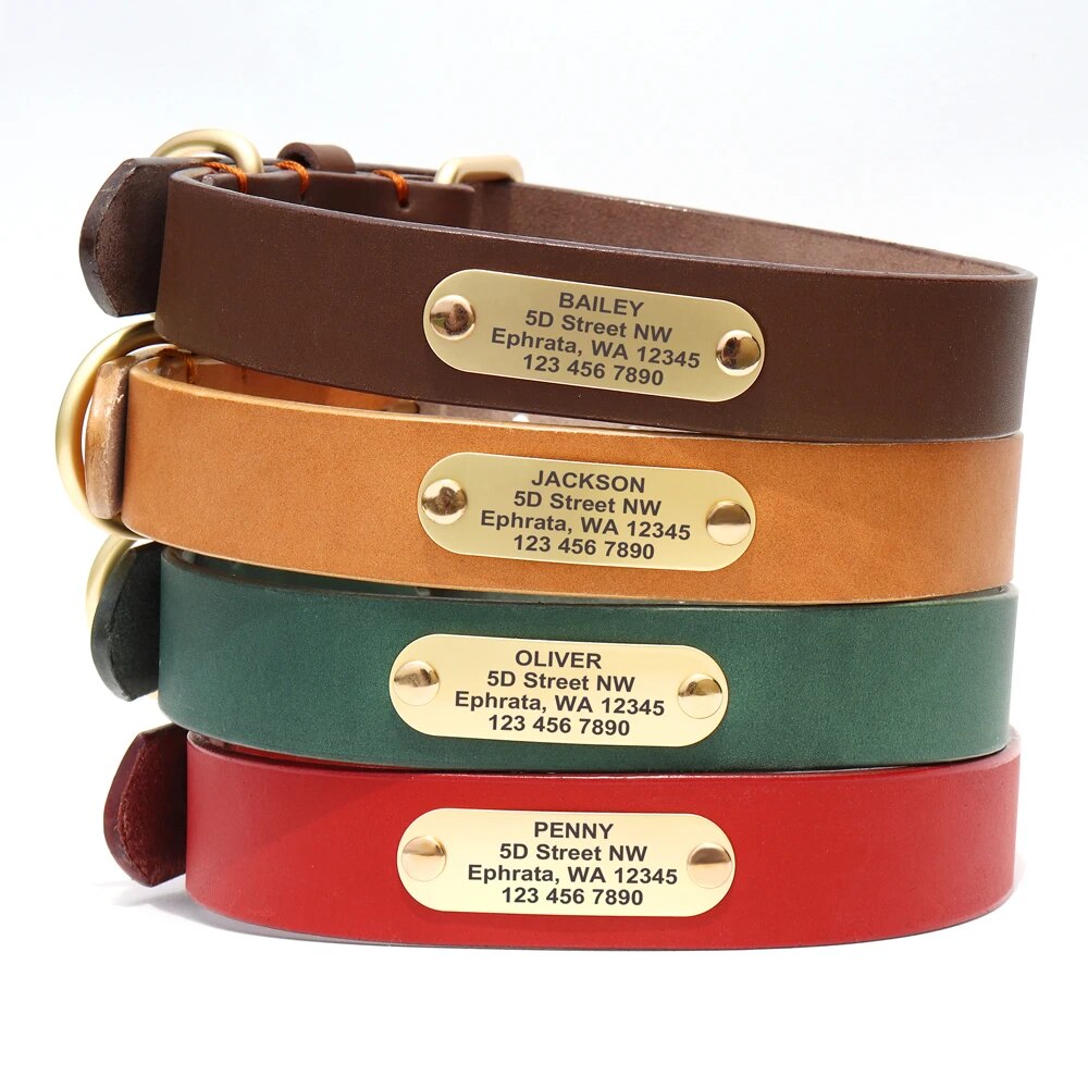 Custom Dog Collar Durable Personalized Pet Dog Collars Engraved Genuine Leather Collars