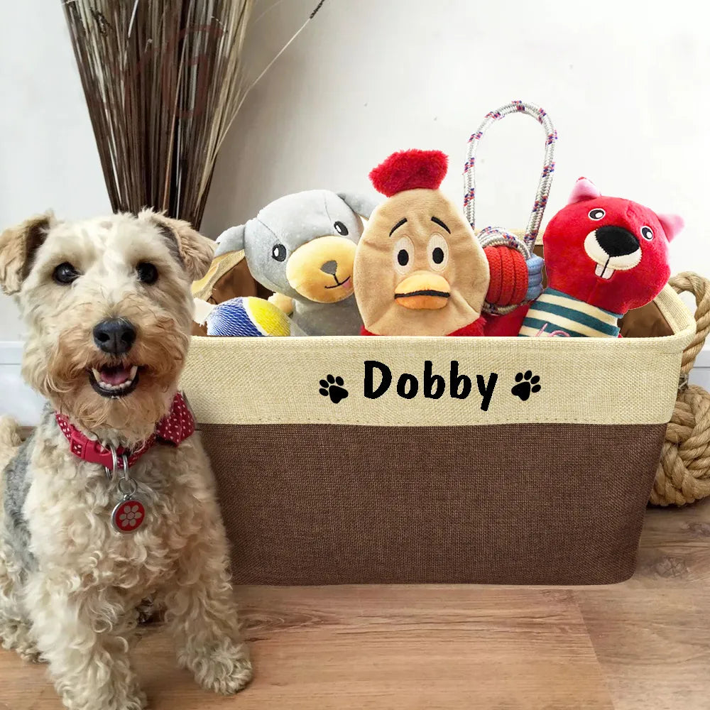 Personalized Pet Dog Toy Storage Basket Dog Canvas Bag Foldable Pet Toys Linen Storage Box