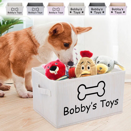 Personalized Dog Toys Storage Bins With Handle Pet Toy Accessories Storage Basket Box