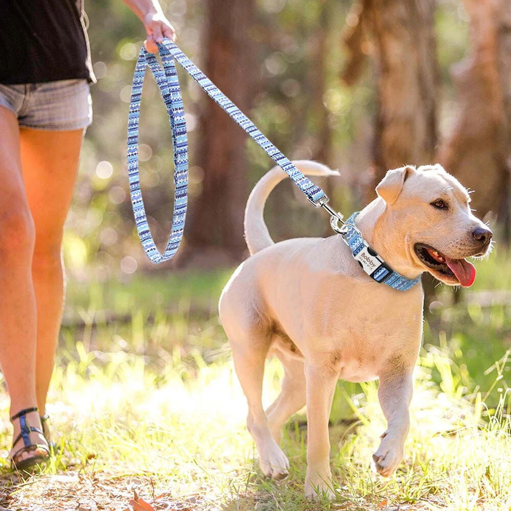 Custom Nylon Dog Collar And Leash Set Personalized Printed Dog Tag Collar