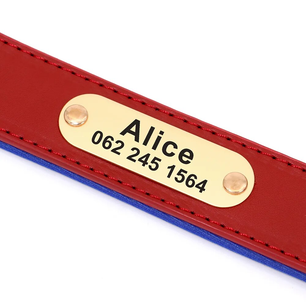 Personalized Dog Collar Engraved Leather Nameplate Pet Collar
