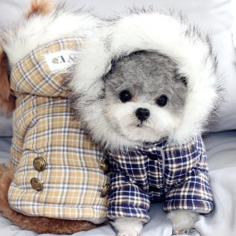 Warm Pets Dog Clothes Cotton Russia Winter Thicken Coat Costumes England Grid Hoodies Clothes