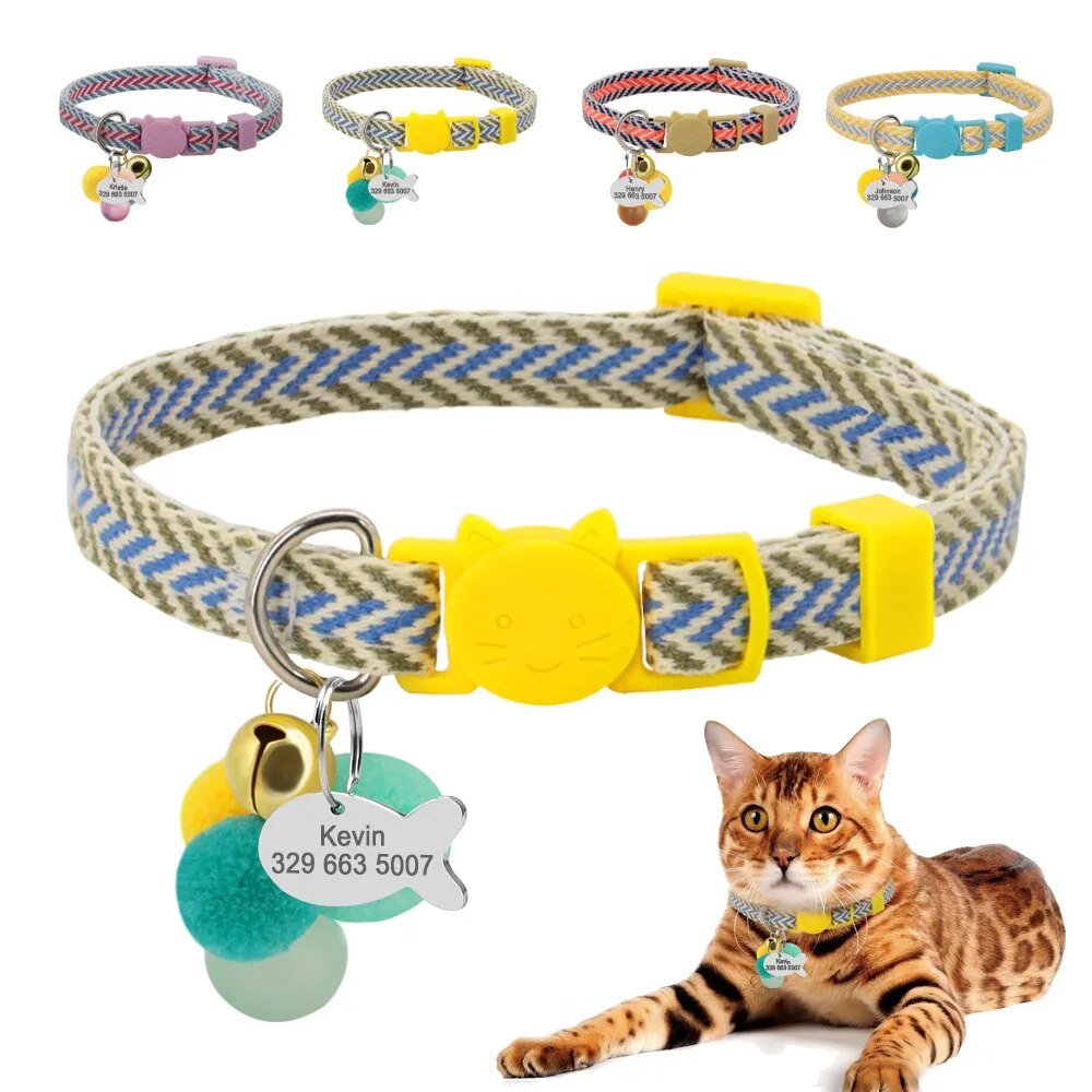 Personalized Pet Dog Cat Collar Quick Release Cat Collar With Bell Custom Small Dogs Cats