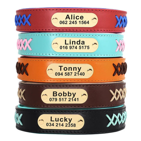 Personalized Dog Collar Engraved Leather Nameplate Pet Collar