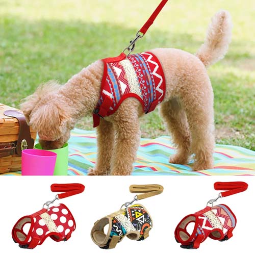 Soft Printed Dog Harness and Leash Pet Puppy Cat Vest Jacket