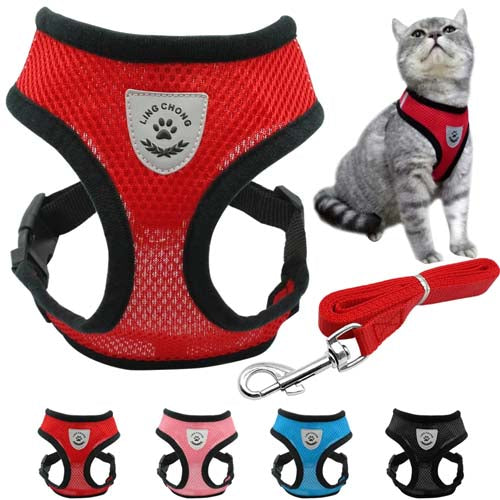 Breathable Dog Cat Harness Collar Leash Adjustable Mesh Cat Puppy Vest