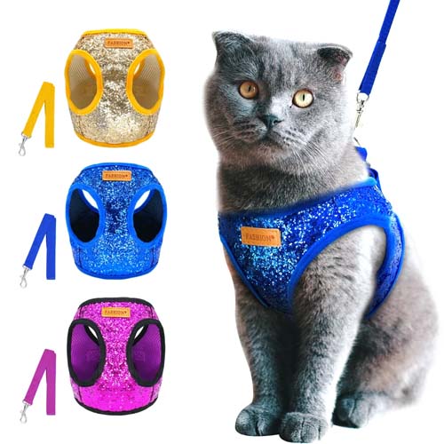 Bling Sequins Cat Dog Harness and Leash Set