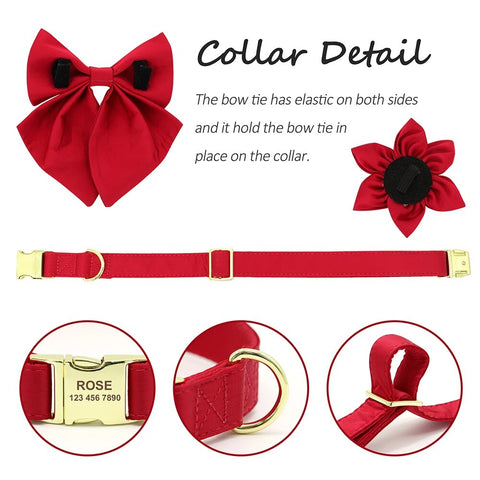 Personalized Silk Dog Collar Adjustable Durable Dog Collar with Bowtie Flower