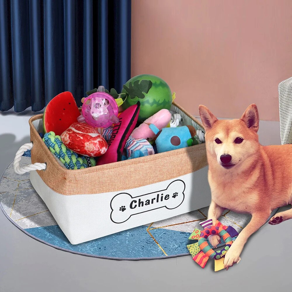 Personalized Dog Toy Basket Free Print Pet Storage Box Foldable DIY Custom Name Toys Accessories D