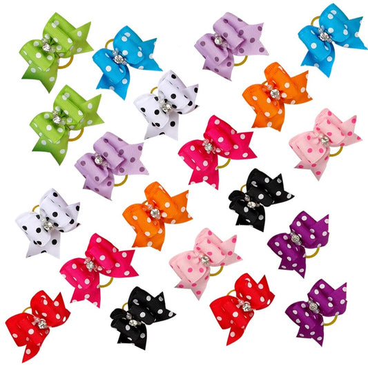 20/50/pcs Cute Pet Grooming Accessories Dog Hair Bows With Rubber Bands Rhinestone Puppy Bows