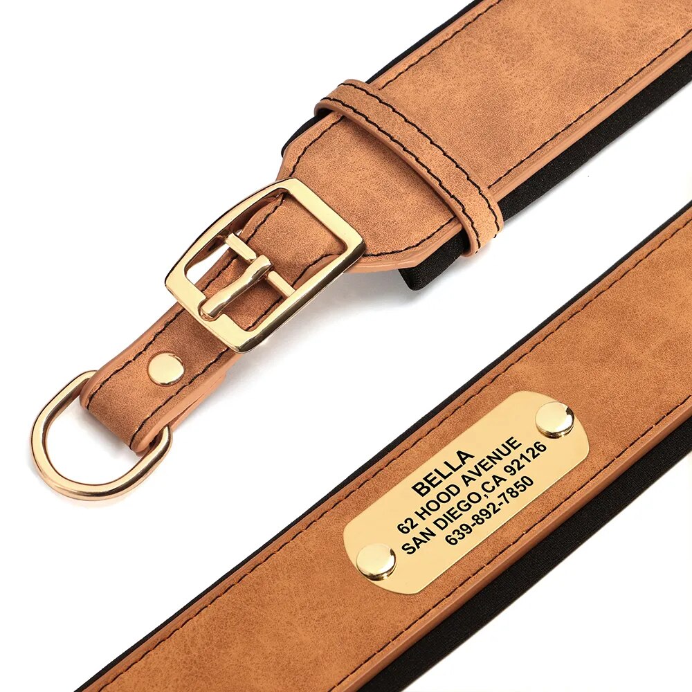 Customized Engraved Dog Collar Wide Leather Dog Collar Large Soft Padded Pet Dog Collars