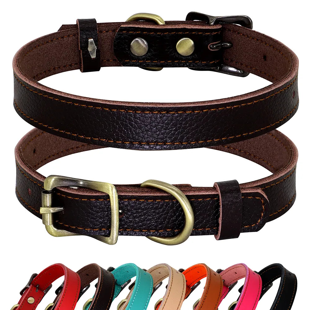 Adjustable Genuine Leather Dog Collar For Small Medium Dogs