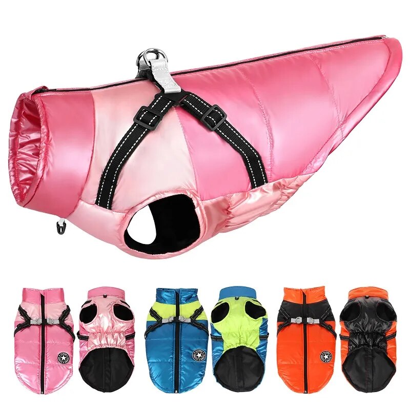Winter Dog Vest Waterproof Dogs Clothes Jacket Warm Pet Clothing With Reflective Harness