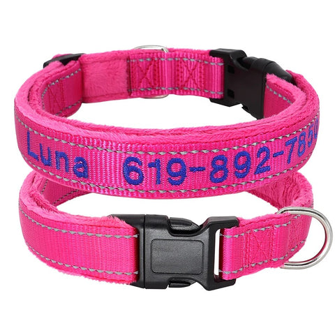 Personalized Embroidered Dog Collar Reflective Nylon Custom ID Name Accessories Pet Padded Collars