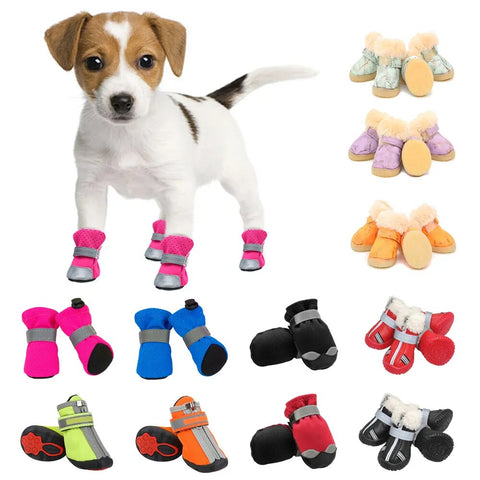 4pcs/set Pet Puppy Dog Shoes For Small Medium Large Dogs Anti-Slip Winter Warm Dog Cat Socks Shoes
