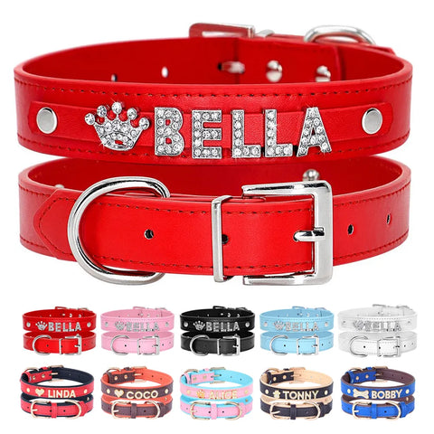 Bling Dog Accessories Collars Personalized Leather Small Puppy Cat Chihuahua Collar