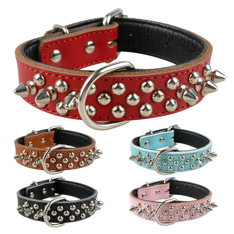 Spiked Studded Leather Dog Collar For Small Medium Dogs Bulldog
