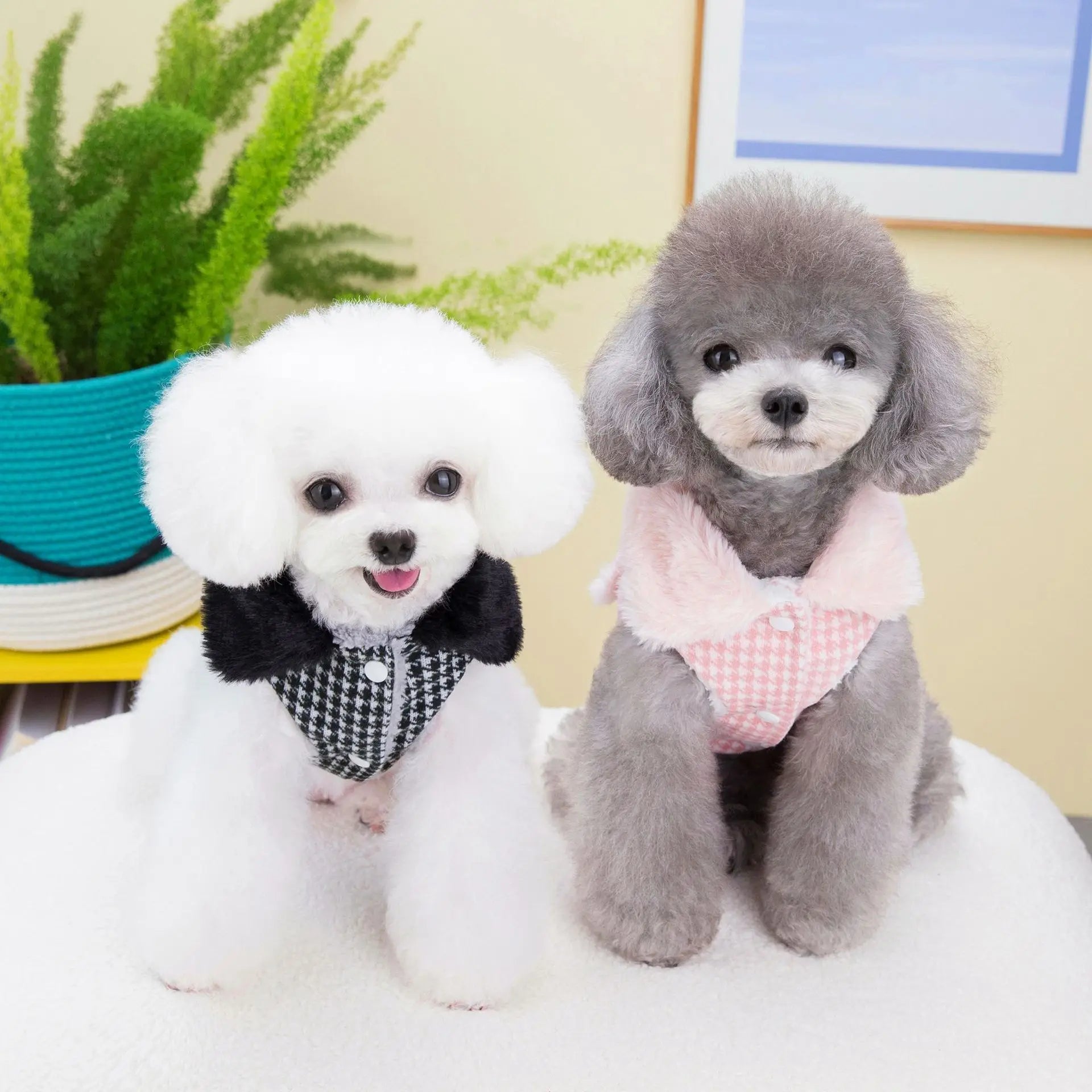 Ins New Winter Pet Clothing Houndstooth Dog Coat Thickened Thermal Lattice Jacket