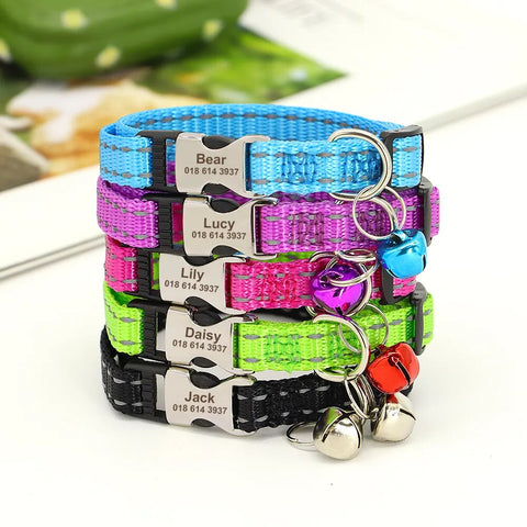 Personalized Cat Collar Free Engraved Pet ID Collars Adjustable Nylon Cat Necklace