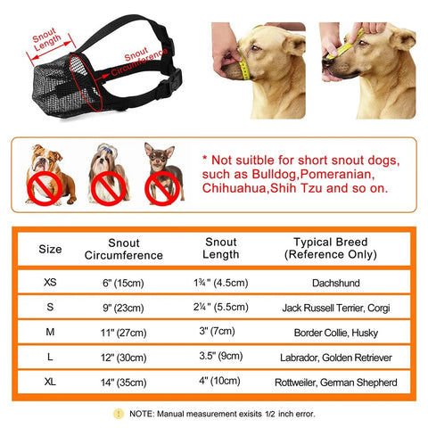 Breathable Nylon Dog Muzzle Small Medium Large Dog Muzzles