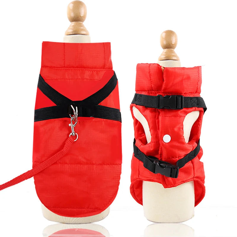 Winter Dog Clothes with Harness Waterproof Warm Pet Dogs Jacket Vest